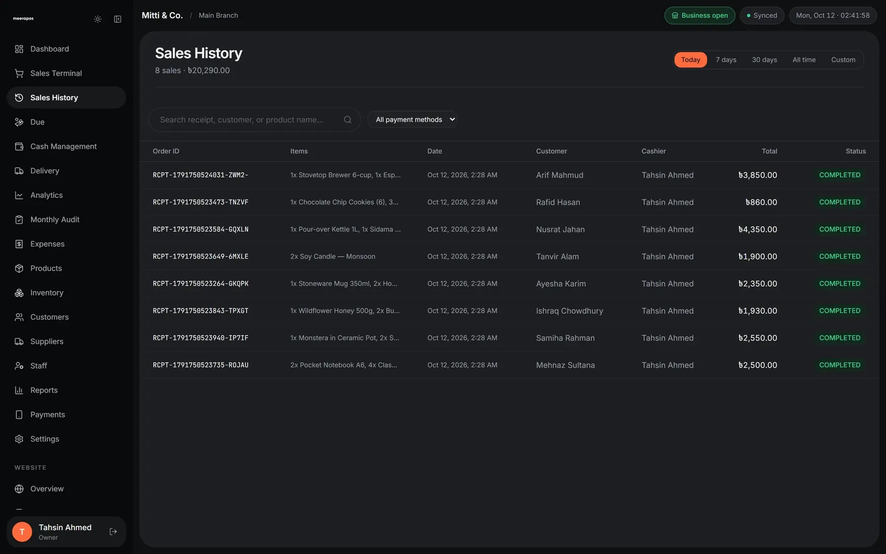 Sales history with every receipt.